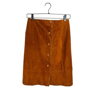NWT Cedars Saks Fifth Avenue Suede Button Skirt Vintage Size 10 Cognac Brown
